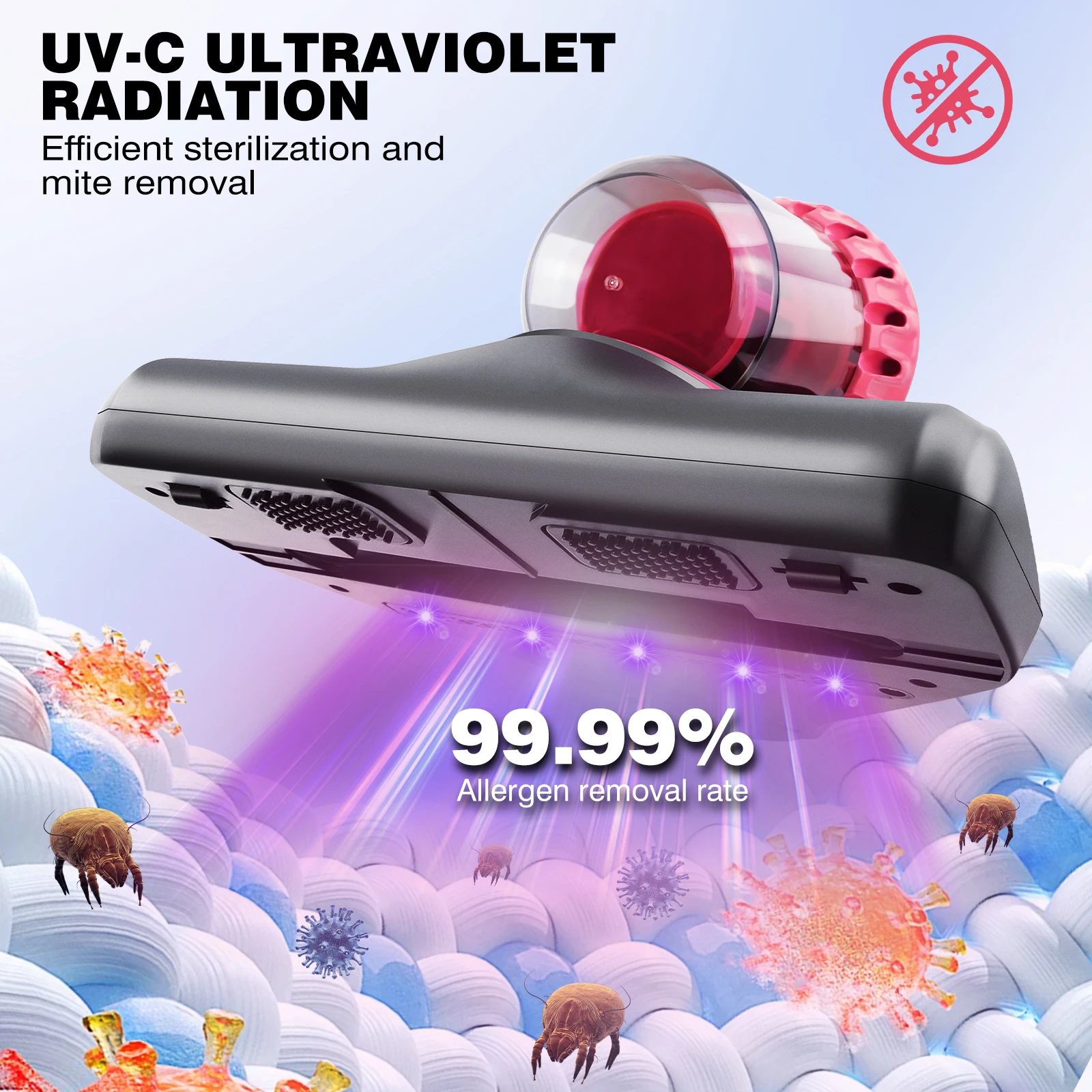 Handheld Vacuum Cleaner for Mattress 100W Powerful Suction 10KPA with UV Light HEPA Filter 3 Brush Heads 200ml Dust Box for Home Cleaning