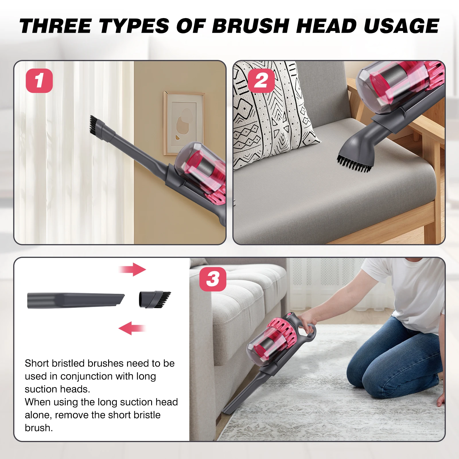Handheld Vacuum Cleaner for Mattress 100W Powerful Suction 10KPA with UV Light HEPA Filter 3 Brush Heads 200ml Dust Box for Home Cleaning