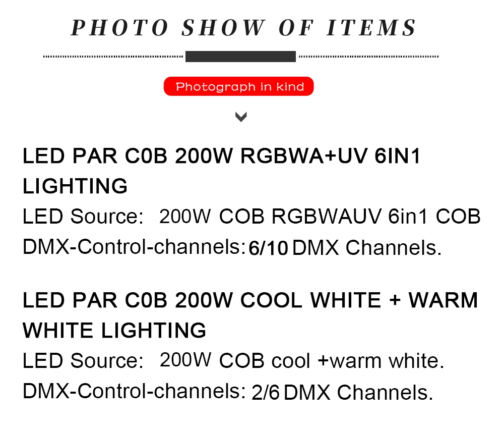 SHEHDS LED Par COB 200W Cool Warm/RGBW+UV 6in1 Light DMX512 LED Lamp Stage Lighting Concert Productions With Barn Doors