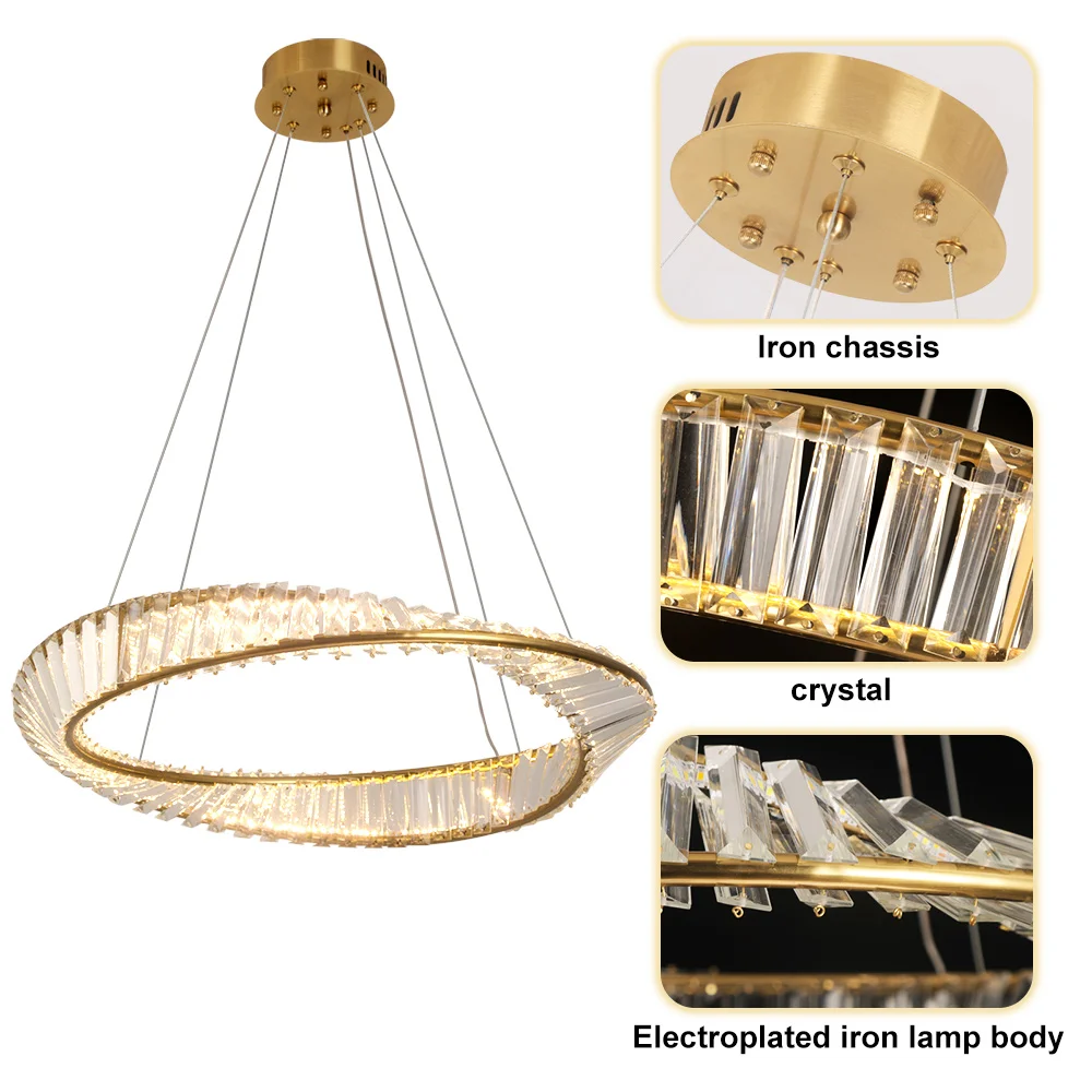 Ring Led Hanging Light Pendant Lamp Luxury Gold Copper New Chandelier Lustre Ceiling Lamp Living Dining Room Home Decor Fixture