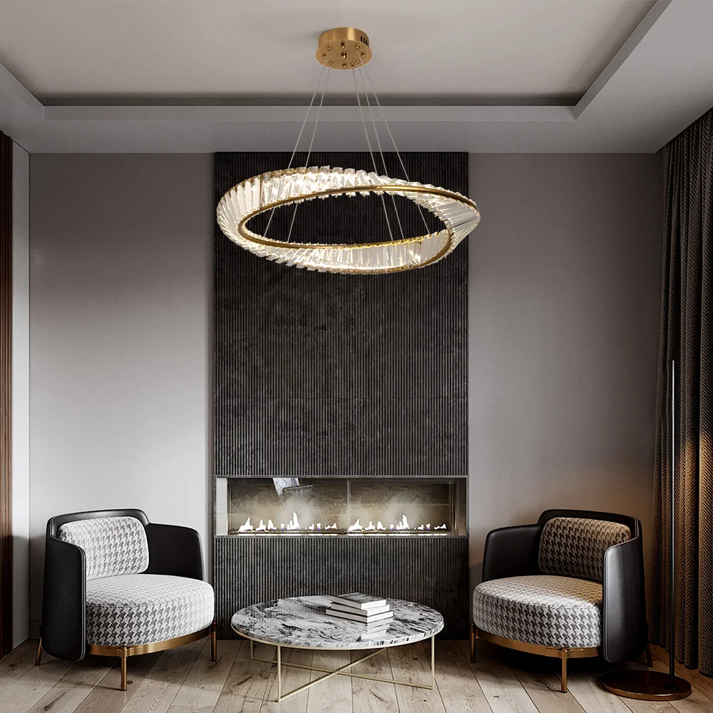 Ring Led Hanging Light Pendant Lamp Luxury Gold Copper New Chandelier Lustre Ceiling Lamp Living Dining Room Home Decor Fixture