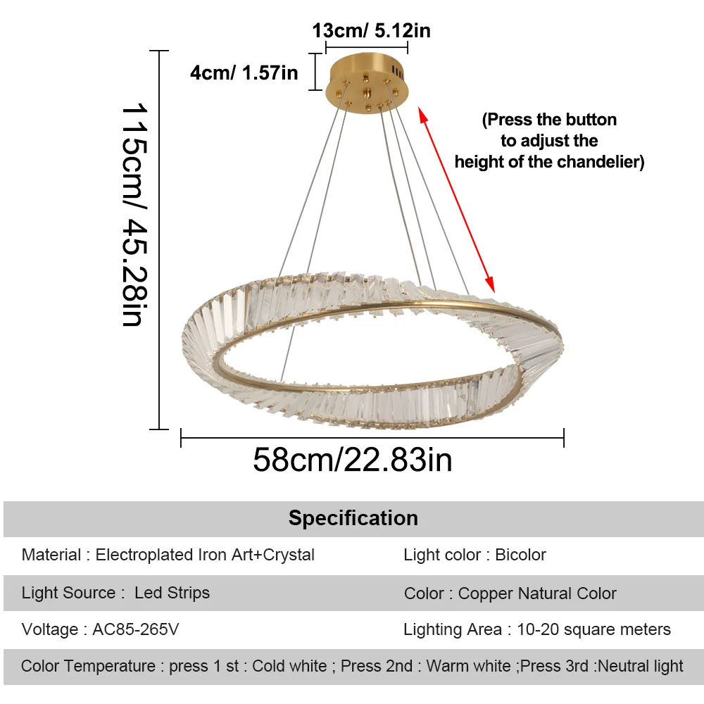 Ring Led Hanging Light Pendant Lamp Luxury Gold Copper New Chandelier Lustre Ceiling Lamp Living Dining Room Home Decor Fixture