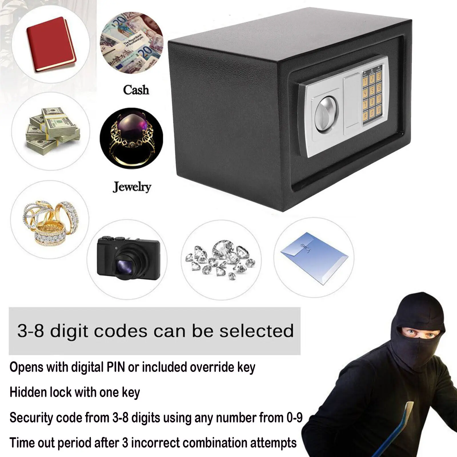 4.6L/8.5L/16L Safes for Home+ 2 Manual Override Keys,Security Safe Cash Box with Double Digital Keypad&Safety Key Lock Cabinet