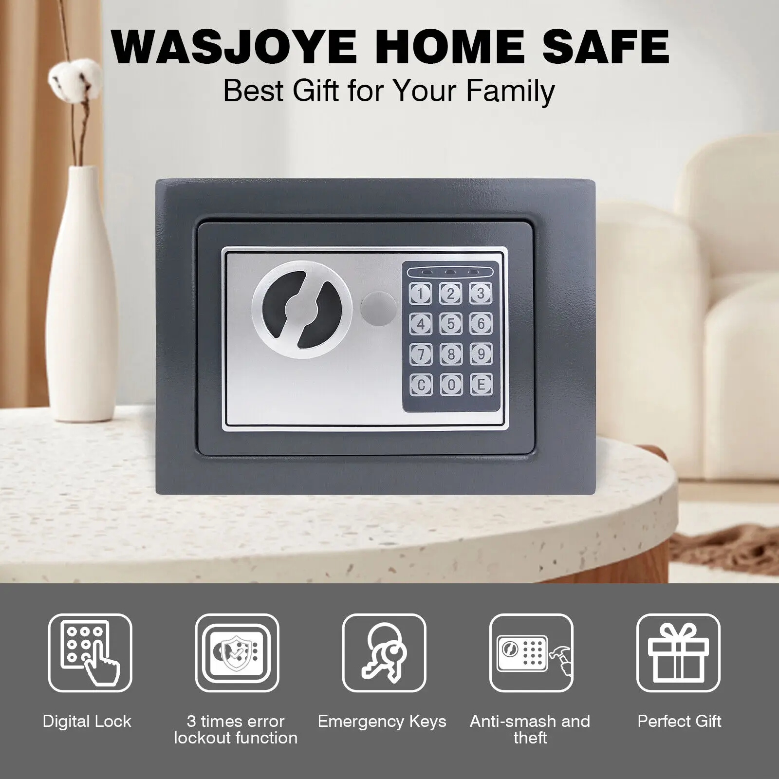 4.6L/8.5L/16L Safes for Home+ 2 Manual Override Keys,Security Safe Cash Box with Double Digital Keypad&Safety Key Lock Cabinet