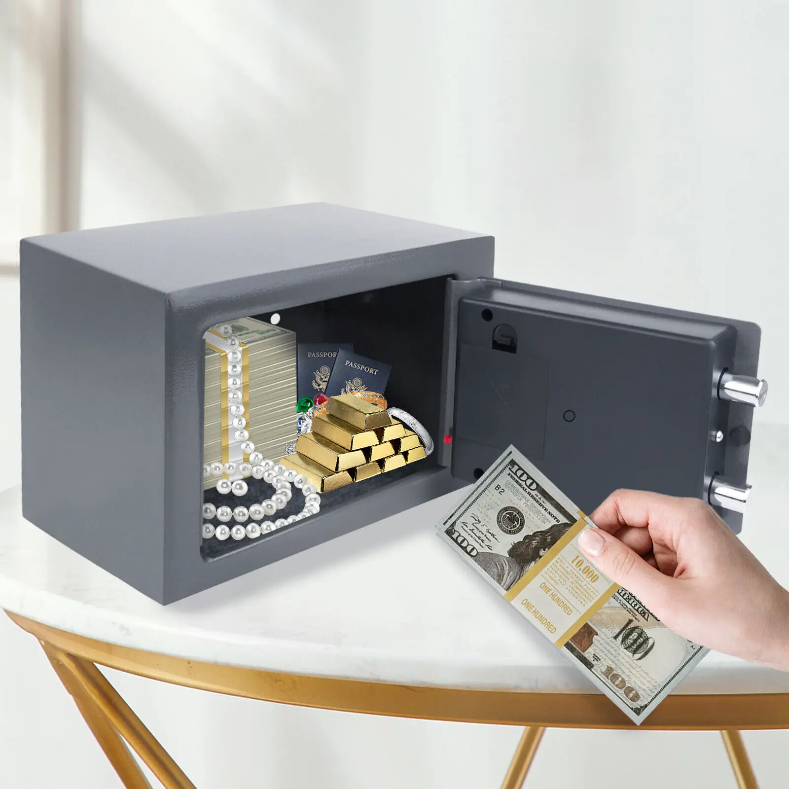 4.6L/8.5L/16L Safes for Home+ 2 Manual Override Keys,Security Safe Cash Box with Double Digital Keypad&Safety Key Lock Cabinet