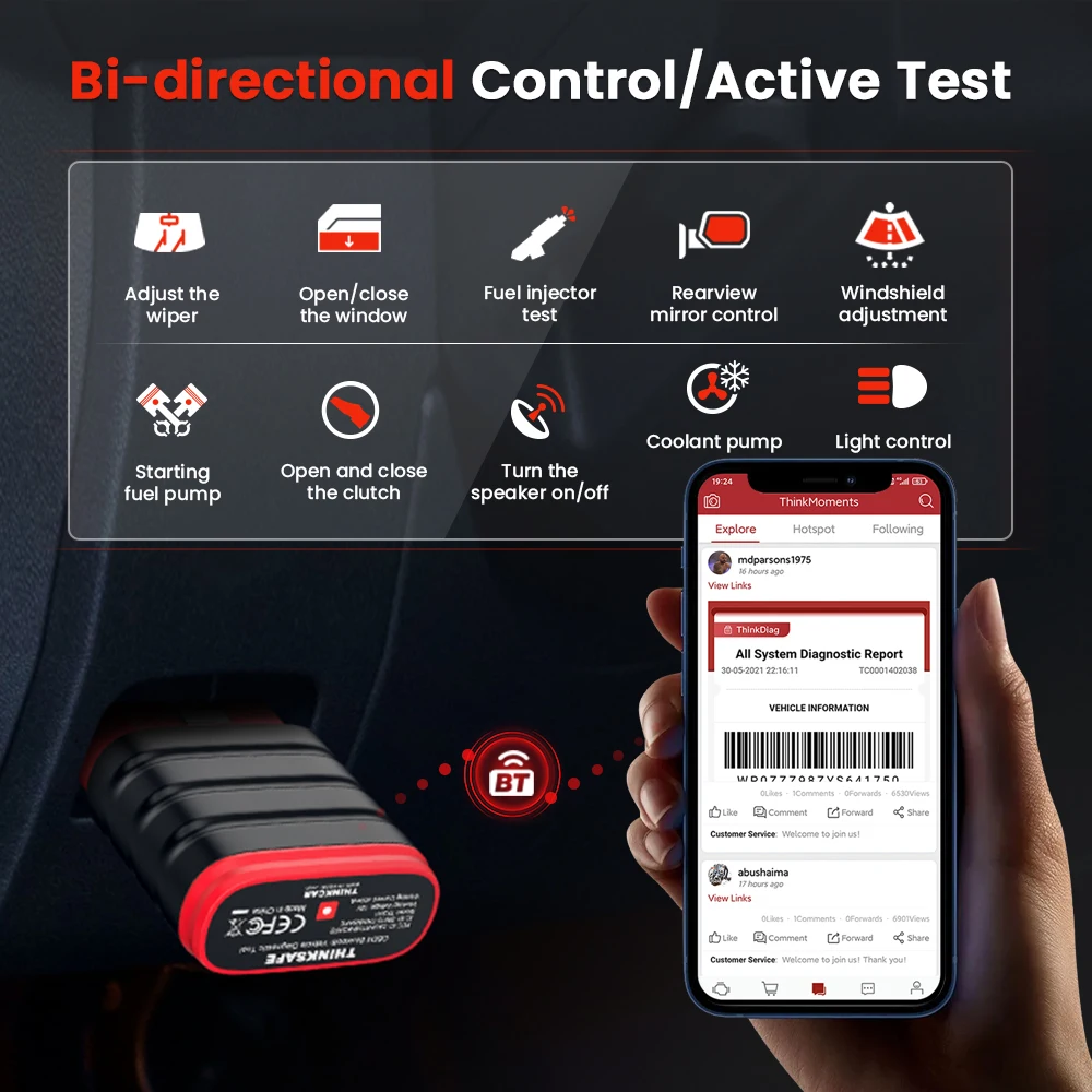 2026 Thinkcar Thinksafe OBD2 Bluetooth Scanner Code Reader Car Bi-directional All System 6 Reset OBD 2 Auto Diagnostic Tools