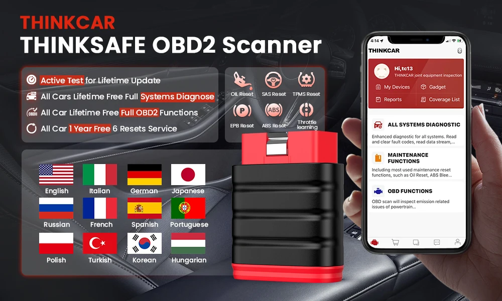 2026 Thinkcar Thinksafe OBD2 Bluetooth Scanner Code Reader Car Bi-directional All System 6 Reset OBD 2 Auto Diagnostic Tools