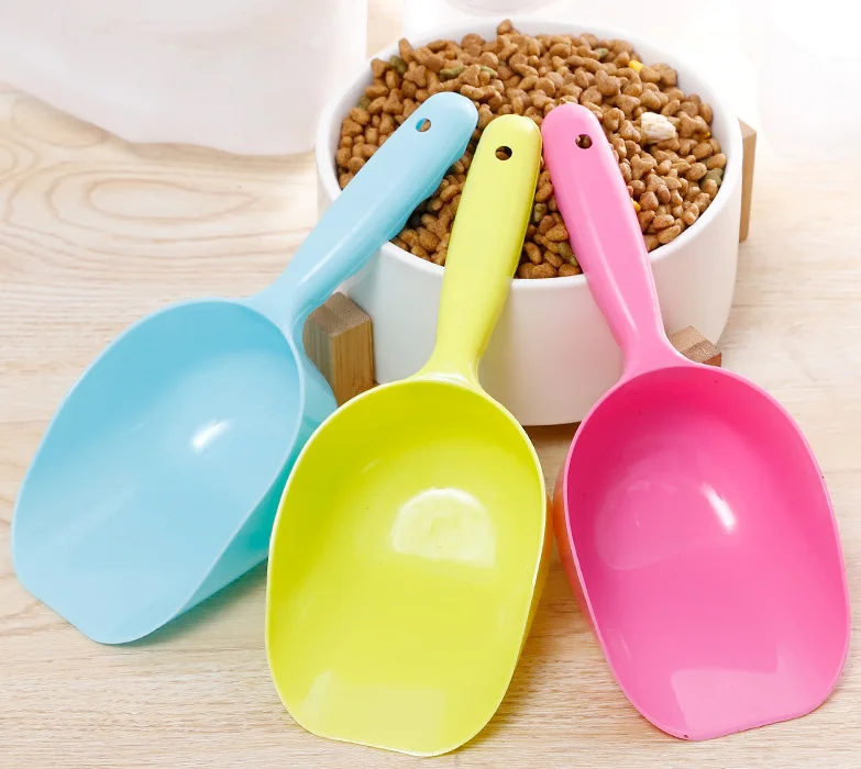 Hot Sale Plastic Dog Cat Food Spoon Shovel 3 Colors Convenient Feeder Plastic Pet Feed Scoop