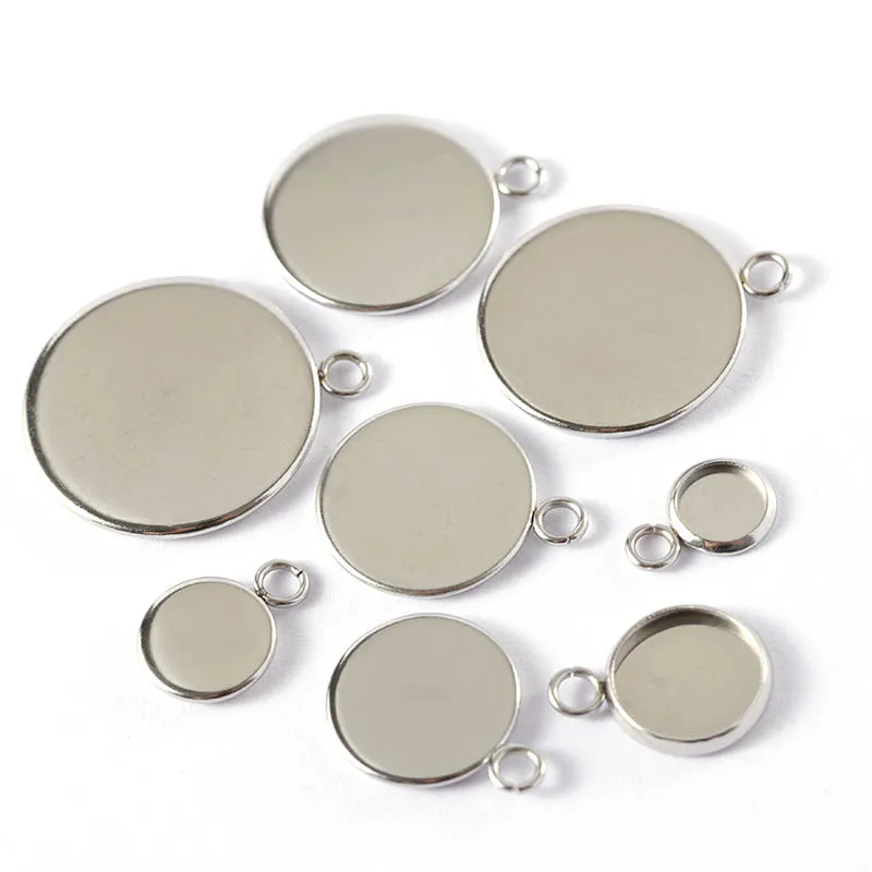 20pcs 14/20/25mm Stainless Steel Cabochon Base Cameo Settings Charms Pendant DIY Blank Tray