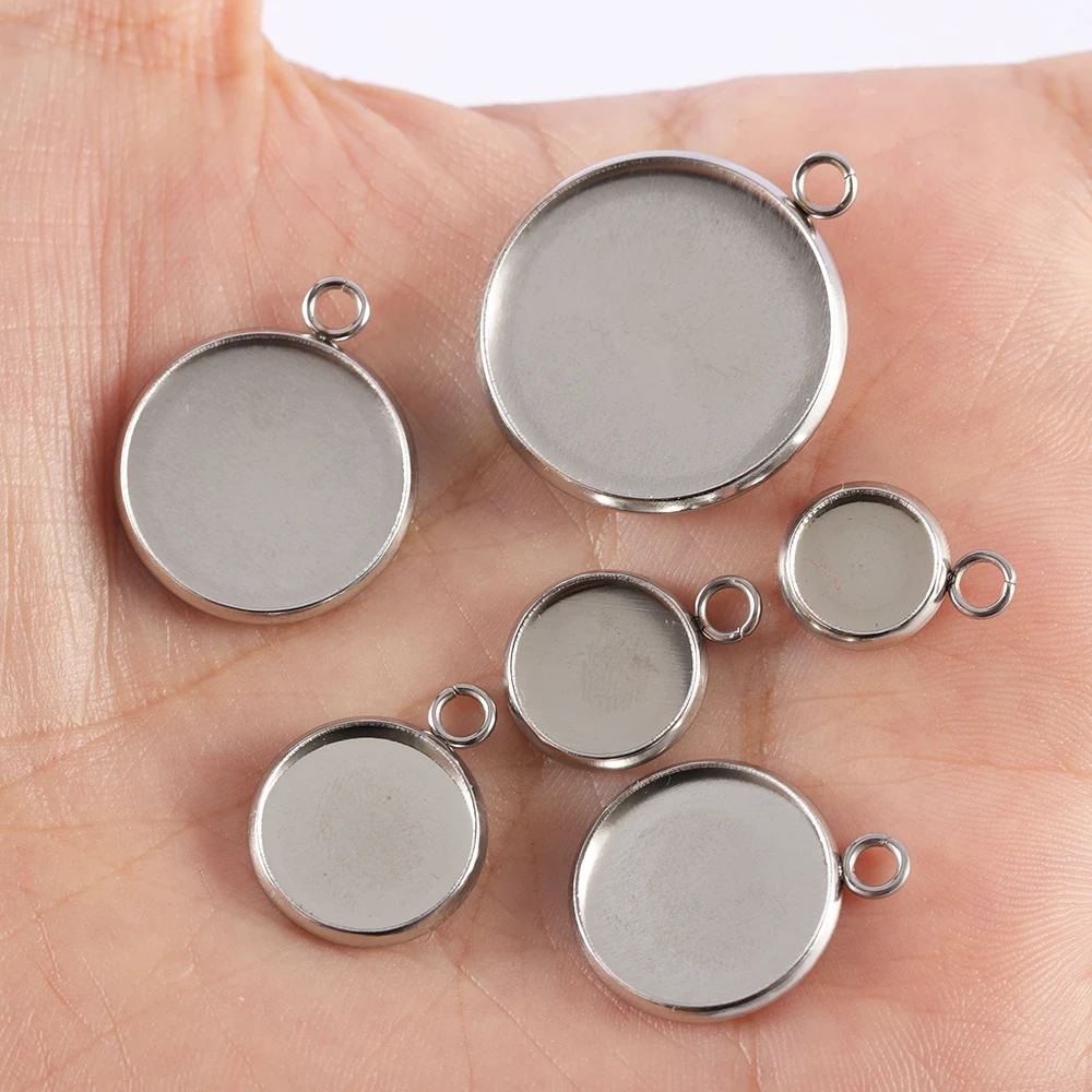 20pcs 14/20/25mm Stainless Steel Cabochon Base Cameo Settings Charms Pendant DIY Blank Tray
