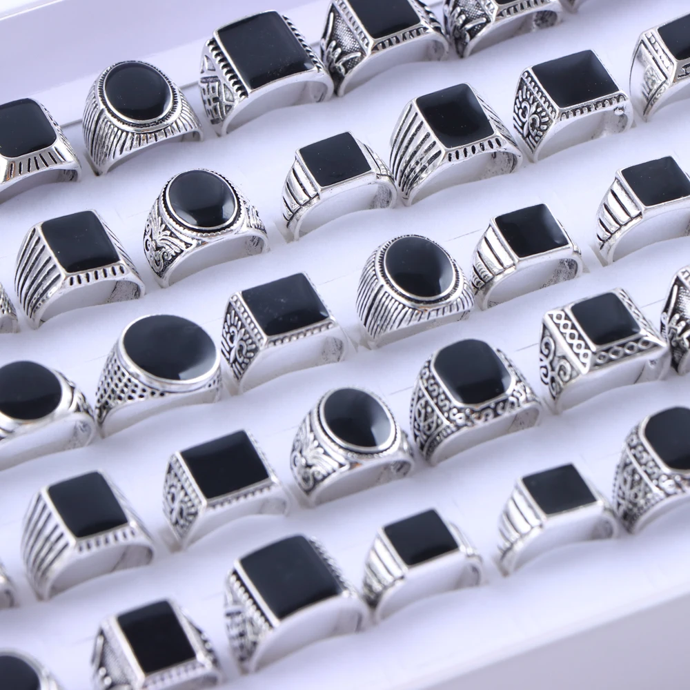 20Pcs/Lot Retro Punk Gothic Enamel Oil Drop Square Rings for Men Women Vintage Jewelry Accessories Party Gifts Mix Style