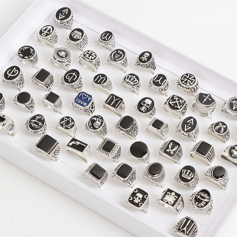 20Pcs/Lot Retro Punk Gothic Enamel Oil Drop Square Rings for Men Women Vintage Jewelry Accessories Party Gifts Mix Style