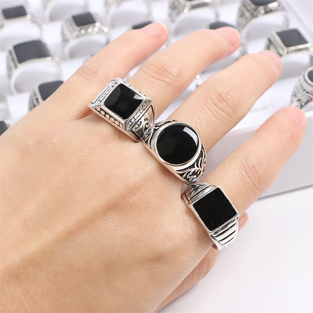 20Pcs/Lot Retro Punk Gothic Enamel Oil Drop Square Rings for Men Women Vintage Jewelry Accessories Party Gifts Mix Style