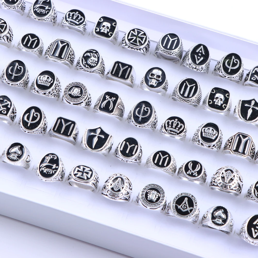 20Pcs/Lot Retro Punk Gothic Enamel Oil Drop Square Rings for Men Women Vintage Jewelry Accessories Party Gifts Mix Style