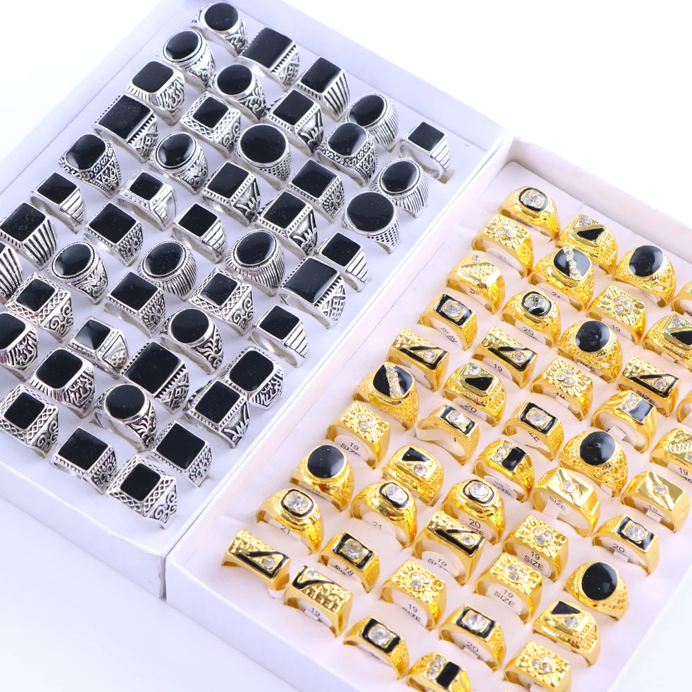20Pcs/Lot Retro Punk Gothic Enamel Oil Drop Square Rings for Men Women Vintage Jewelry Accessories Party Gifts Mix Style