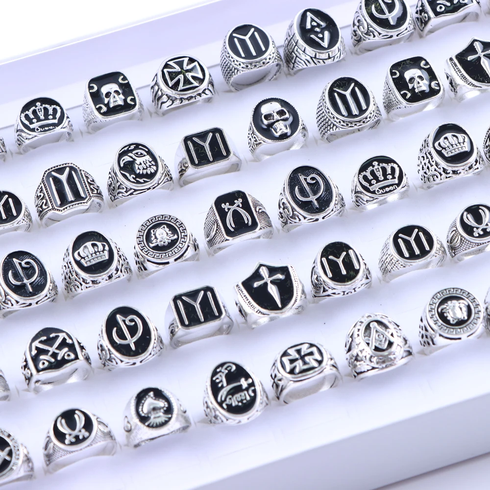 20Pcs/Lot Retro Punk Gothic Enamel Oil Drop Square Rings for Men Women Vintage Jewelry Accessories Party Gifts Mix Style