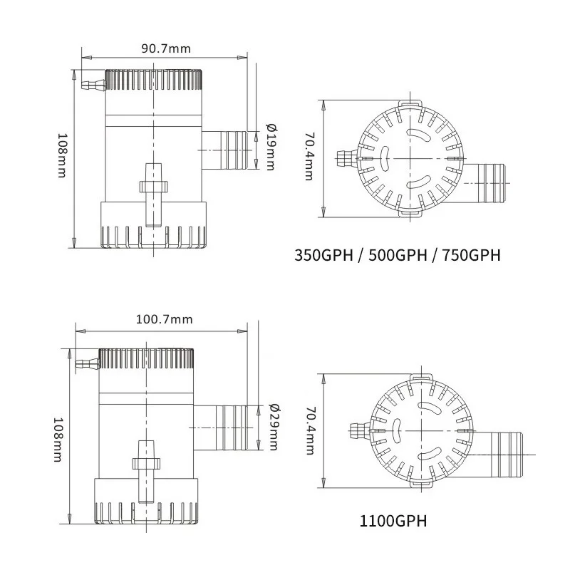 Submersible Bilge Pump 12v 24V 1100GPH 750GPH 500GPH Mini Electric Water Pump Used In Boat Seaplane Motor Homes Houseboat