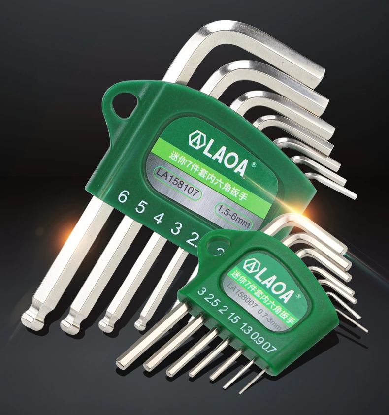 LAOA S2 alloy steel mini hex wrench small miniature 0.7/0.9/1.3/1.5/2/2.5/3mm Spanner Allen Key