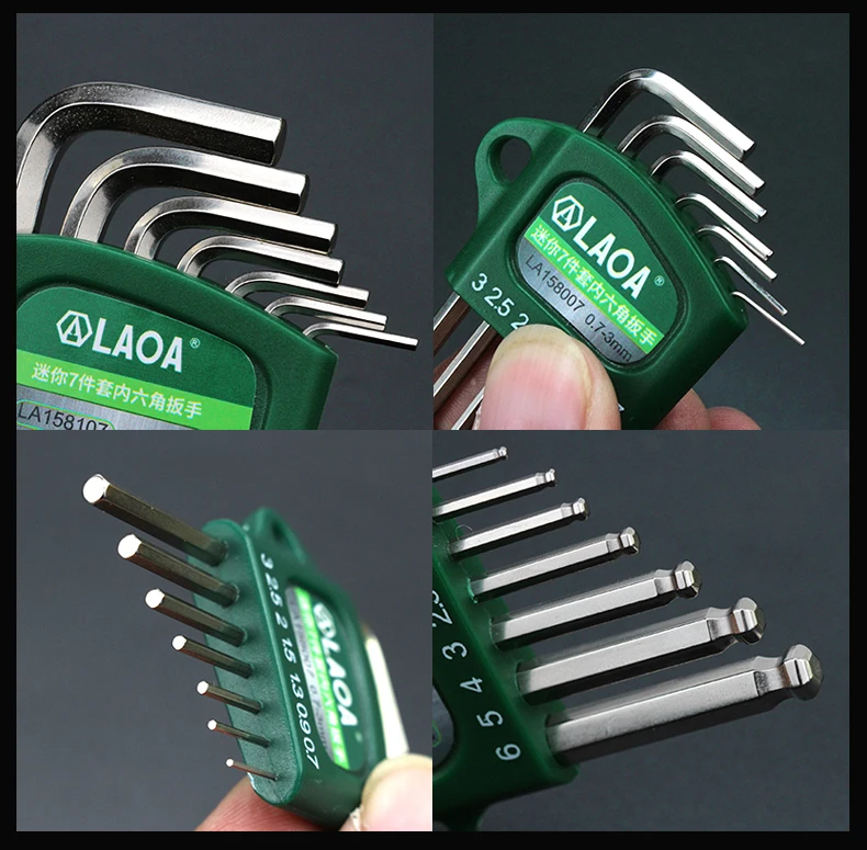 LAOA S2 alloy steel mini hex wrench small miniature 0.7/0.9/1.3/1.5/2/2.5/3mm Spanner Allen Key