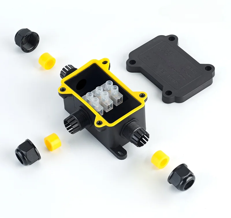 IP68 Outdoor Waterproof Junction Box – Black, 3 Way Mini Connector Box with PC Plastic and Terminal, Designed for Buried Wires