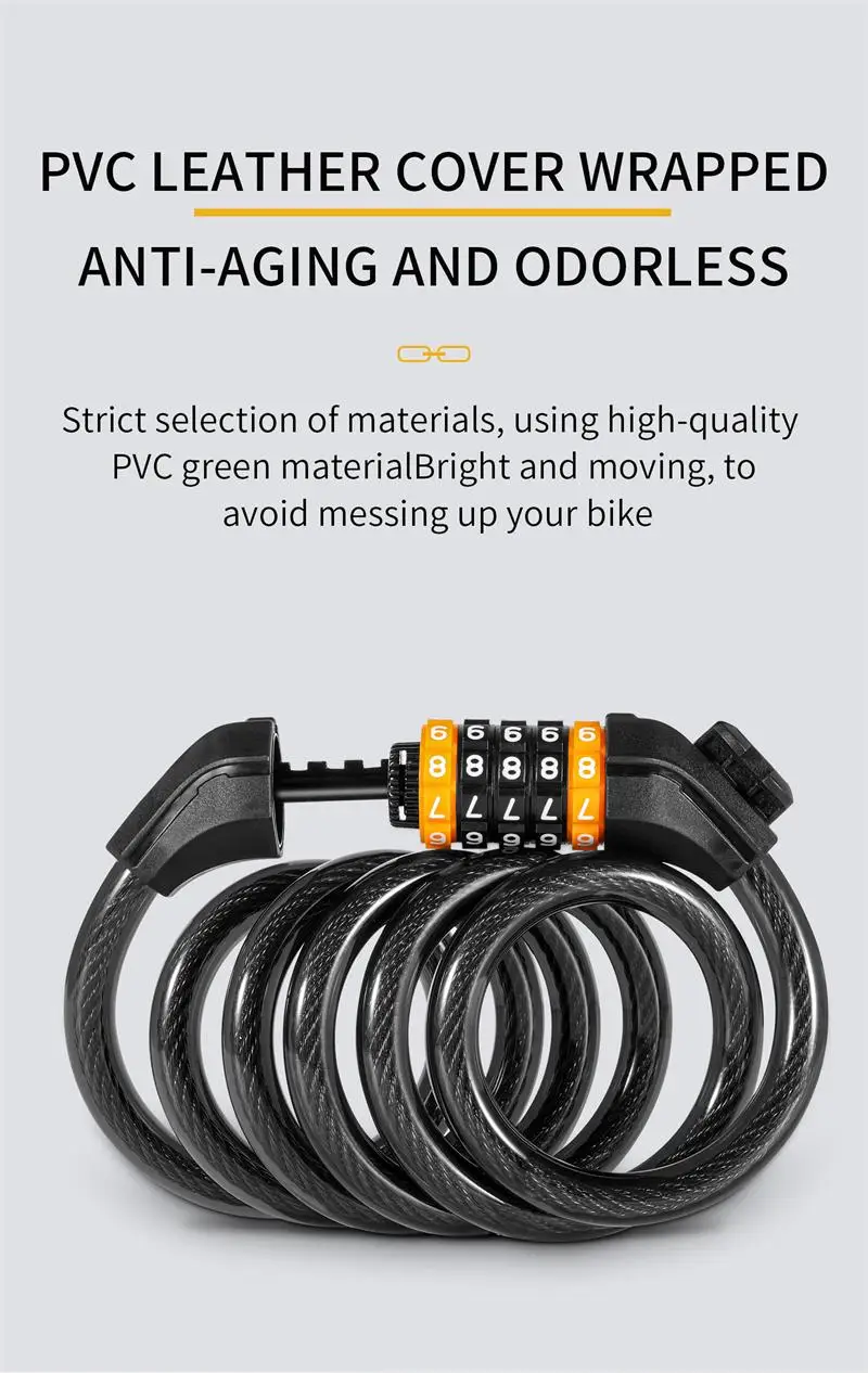 WEST BIKING Bike Cable Lock MTB Road Bike Anti-theft Safety Password Bicycle Locks for Scooter Motorcycle Bike Accessories