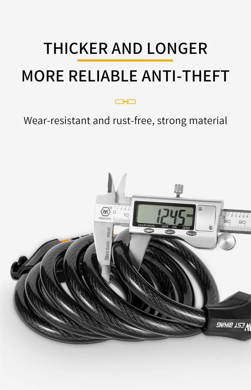WEST BIKING Bike Cable Lock MTB Road Bike Anti-theft Safety Password Bicycle Locks for Scooter Motorcycle Bike Accessories