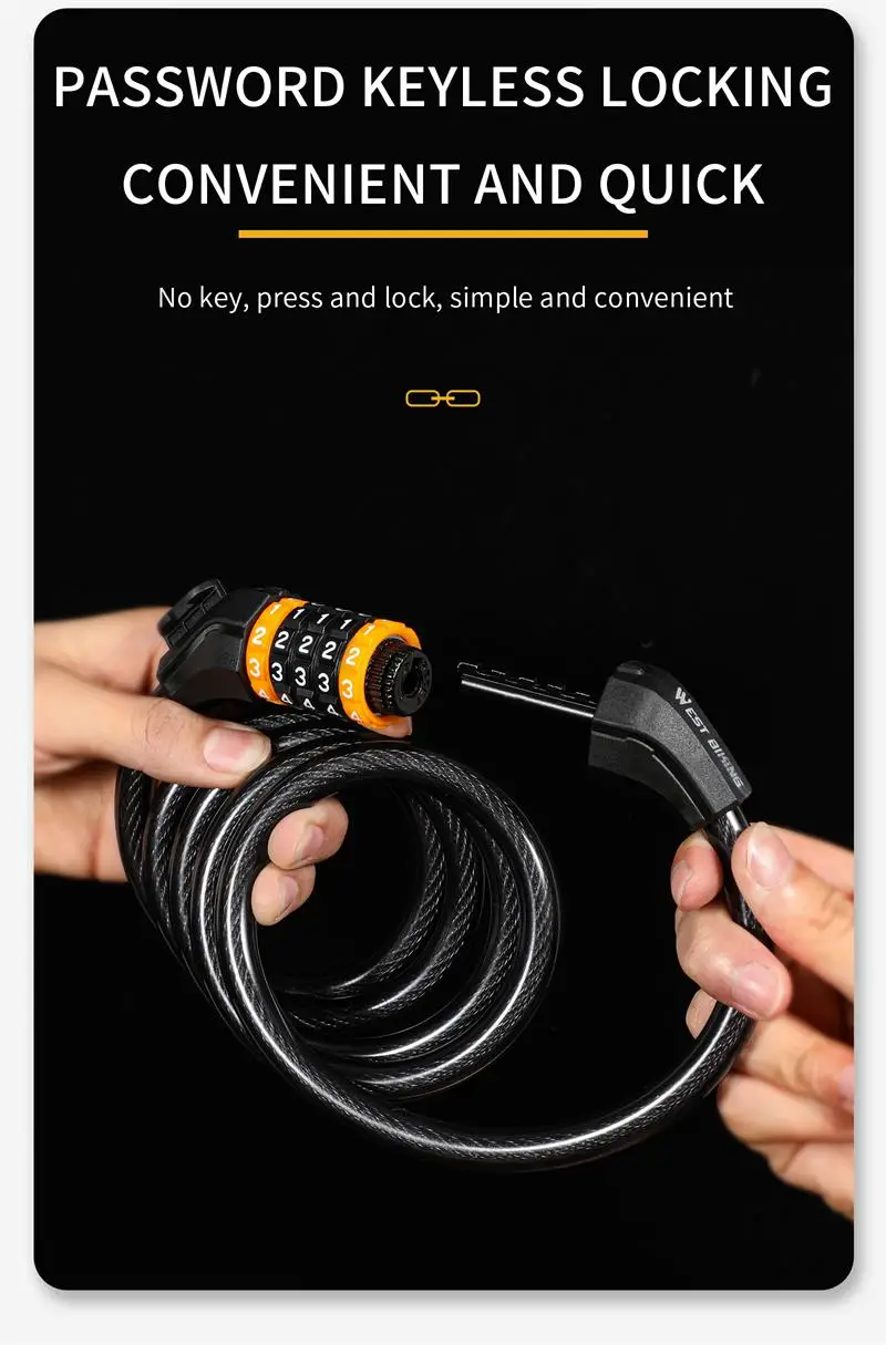 WEST BIKING Bike Cable Lock MTB Road Bike Anti-theft Safety Password Bicycle Locks for Scooter Motorcycle Bike Accessories