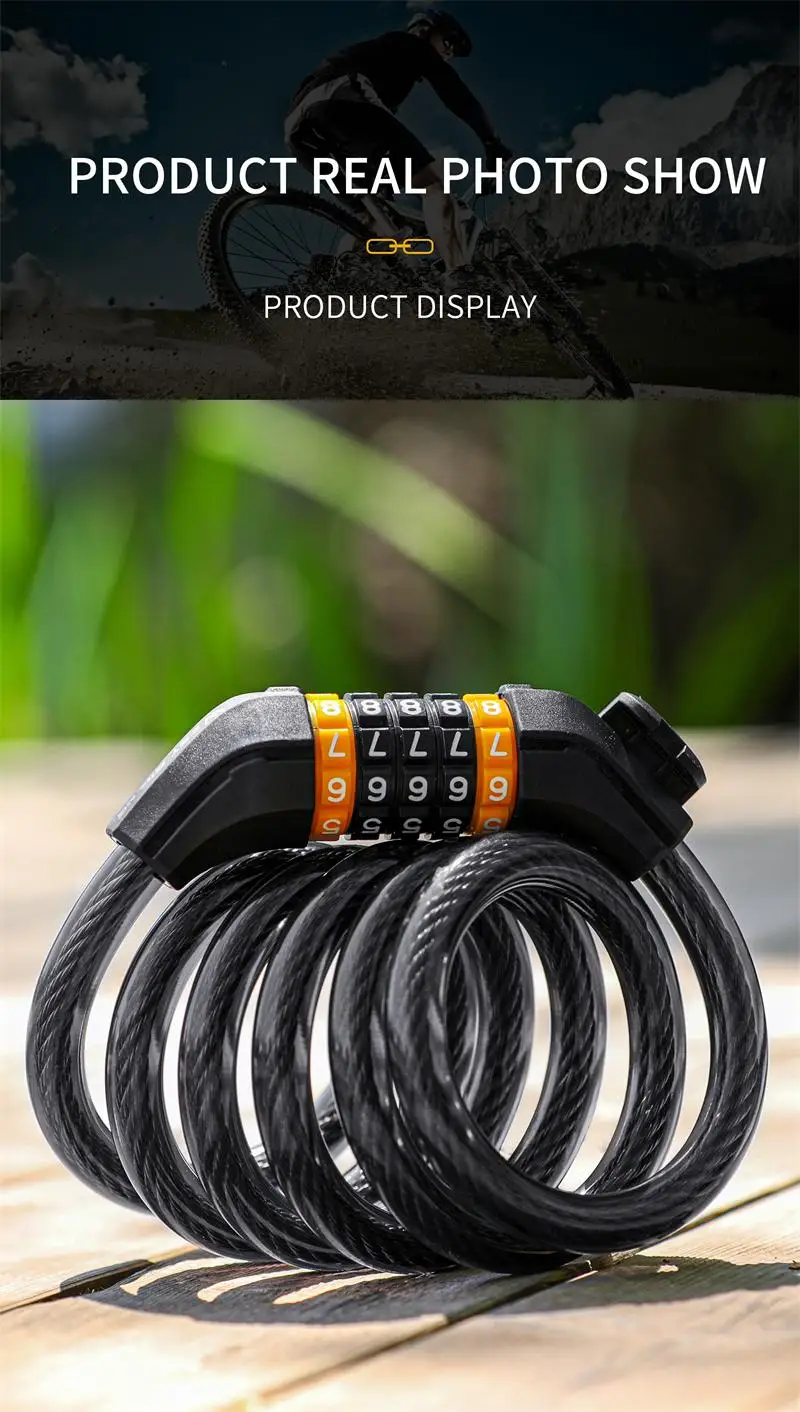 WEST BIKING Bike Cable Lock MTB Road Bike Anti-theft Safety Password Bicycle Locks for Scooter Motorcycle Bike Accessories