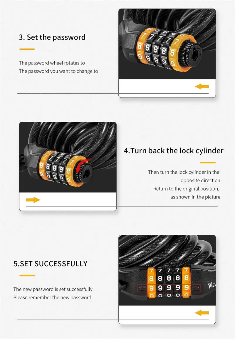 WEST BIKING Bike Cable Lock MTB Road Bike Anti-theft Safety Password Bicycle Locks for Scooter Motorcycle Bike Accessories