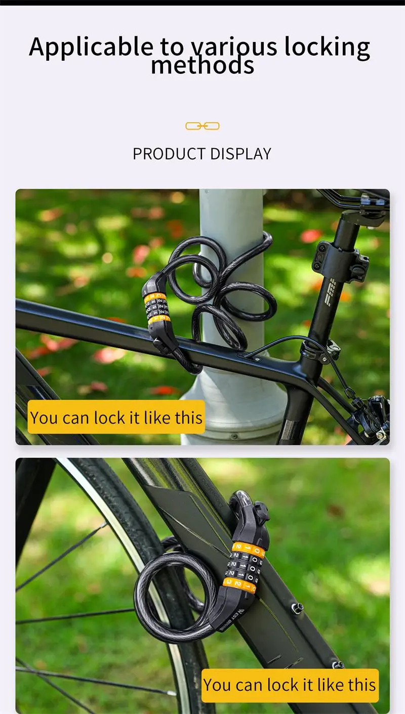 WEST BIKING Bike Cable Lock MTB Road Bike Anti-theft Safety Password Bicycle Locks for Scooter Motorcycle Bike Accessories