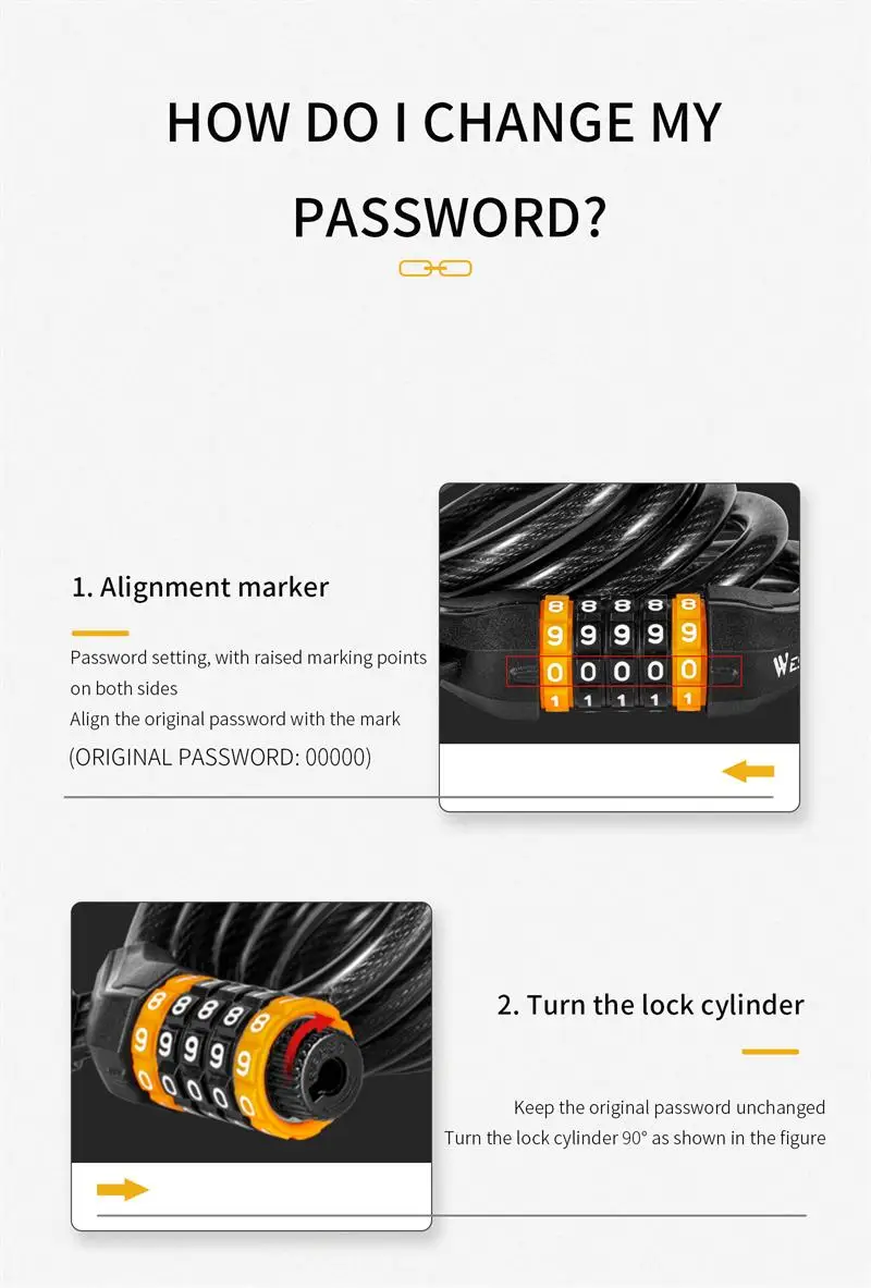 WEST BIKING Bike Cable Lock MTB Road Bike Anti-theft Safety Password Bicycle Locks for Scooter Motorcycle Bike Accessories