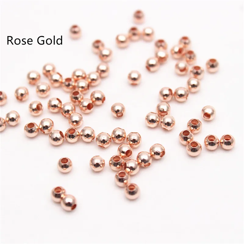 2mm 3mm Silver Gold Plated Brass Smooth Spacer Beads Tiny Metal Round Bead 2mm 3mm For Jewelry Making 200Pcs