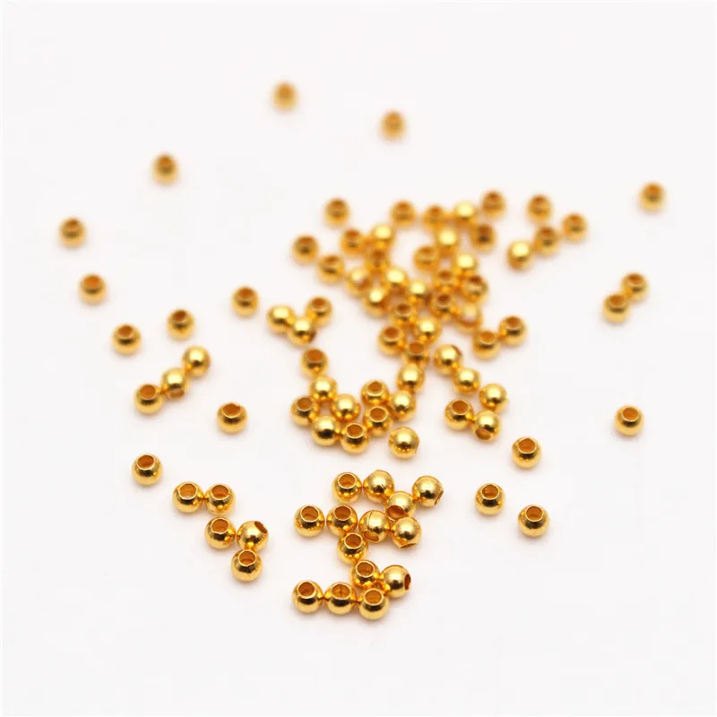 2mm 3mm Silver Gold Plated Brass Smooth Spacer Beads Tiny Metal Round Bead 2mm 3mm For Jewelry Making 200Pcs
