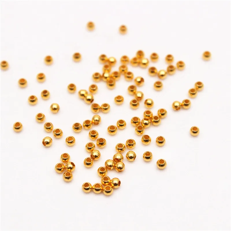 2mm 3mm Silver Gold Plated Brass Smooth Spacer Beads Tiny Metal Round Bead 2mm 3mm For Jewelry Making 200Pcs