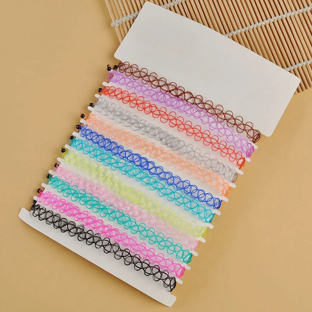 12pcs Hot Sale Vintage Chokers Necklaces For Women Stretch Tattoo Necklaces Elastic Chocker Simple Trendy Girls Short Pendant