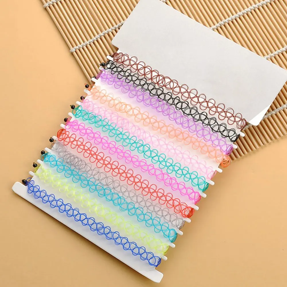 12pcs Hot Sale Vintage Chokers Necklaces For Women Stretch Tattoo Necklaces Elastic Chocker Simple Trendy Girls Short Pendant
