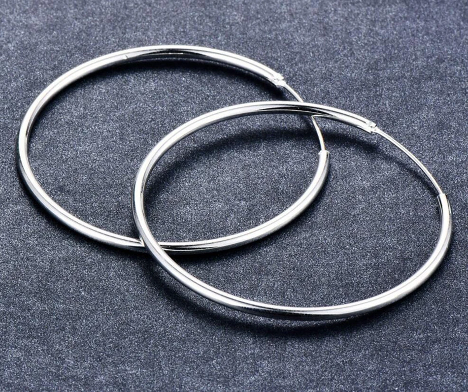Women 100% 925 sterling silver Hoop Earring Round Circle Loop Gifts Box Packing Simple Silver Hoop Earrings Piercing