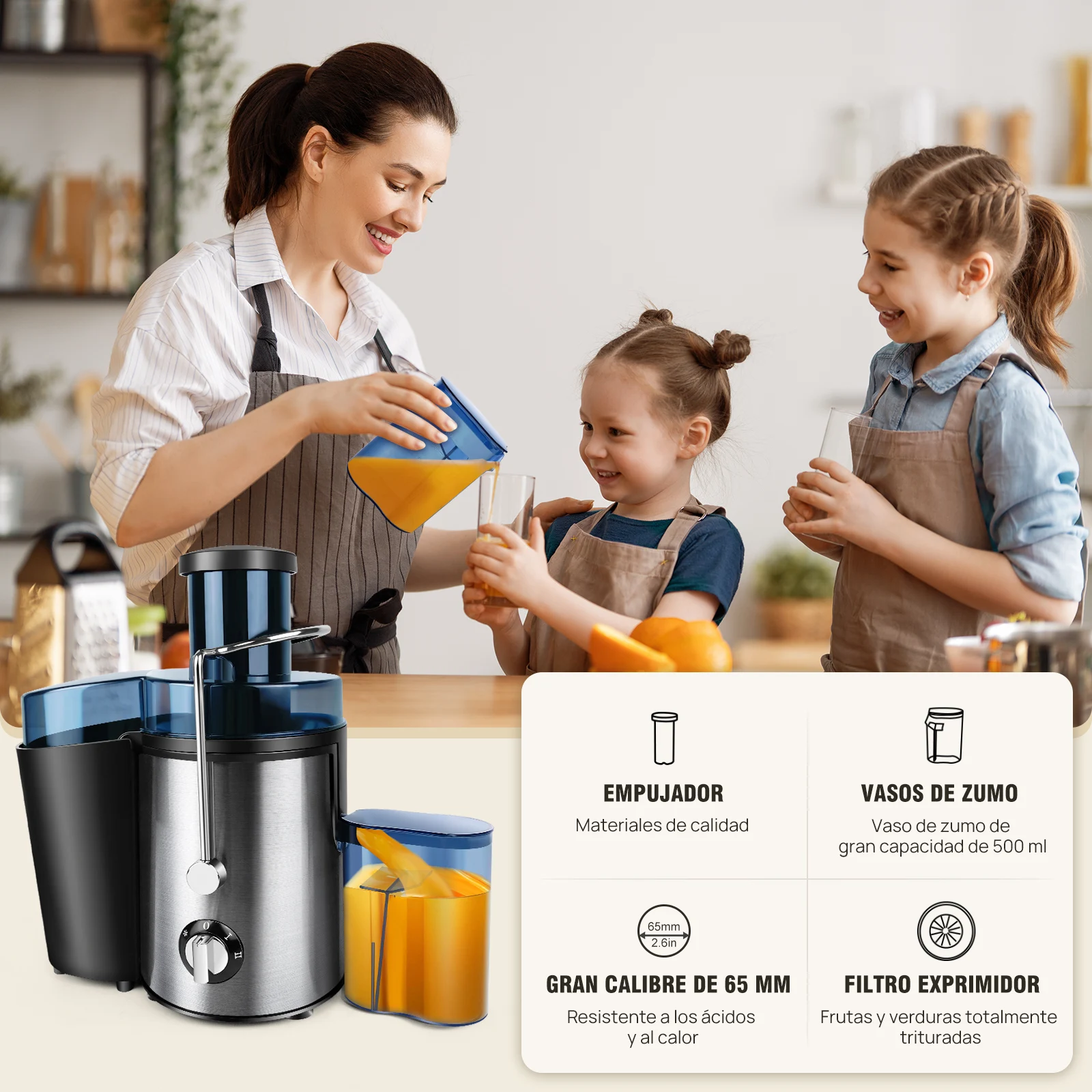 DayPlus 900W Juicer, Centrifugal Juicer Machines Whole Fruit and Vegetable, 65mm Wide Mouth Juicer Extractor with 2 Speed, 500ml