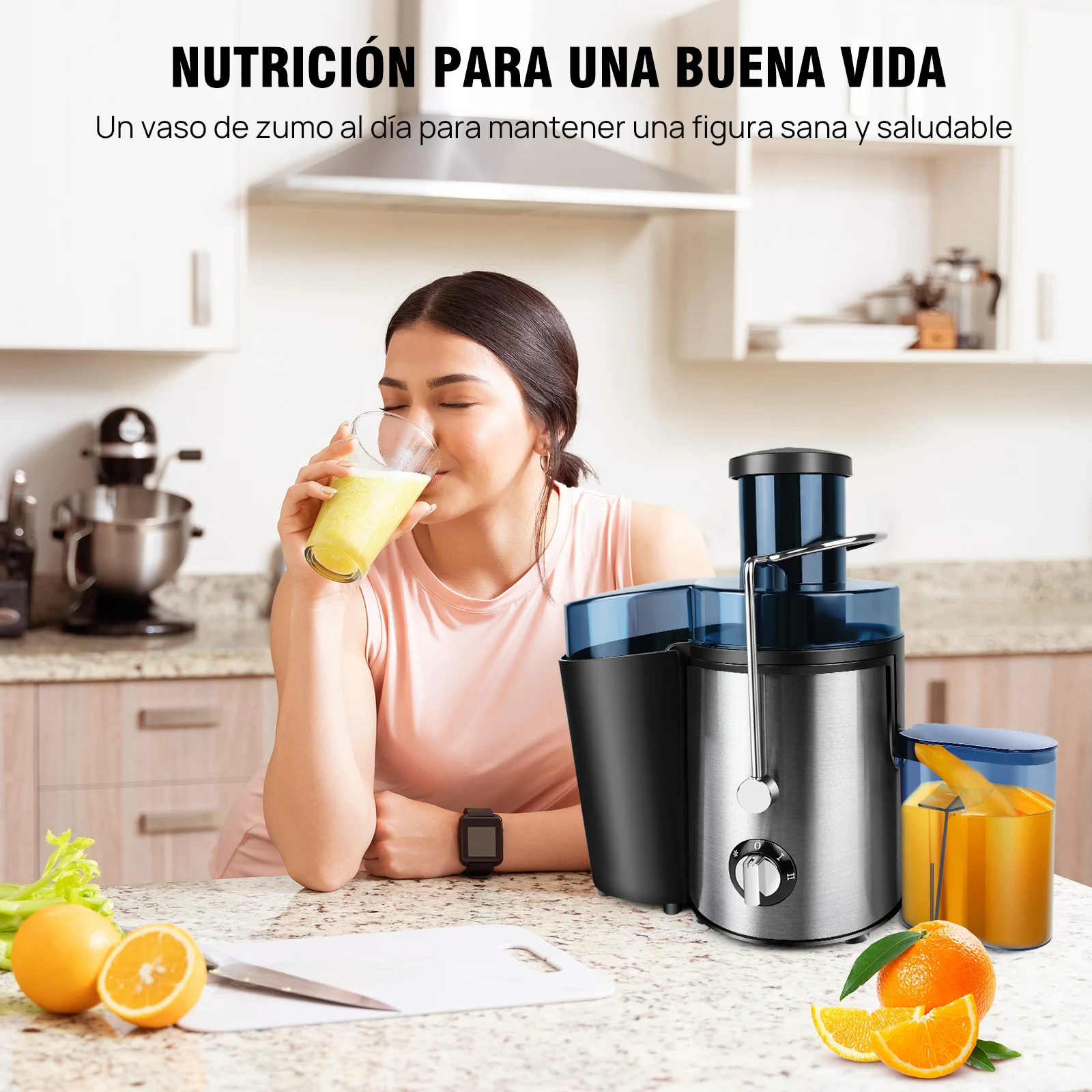 DayPlus 900W Juicer, Centrifugal Juicer Machines Whole Fruit and Vegetable, 65mm Wide Mouth Juicer Extractor with 2 Speed, 500ml