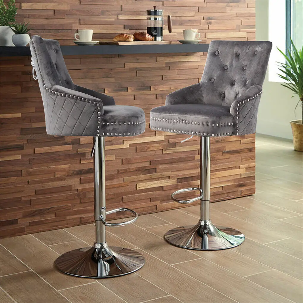 Luxury Velvet Swivel Bar Stools with Lion Knocker Upholstered Dining Chairs for Home Bar Table