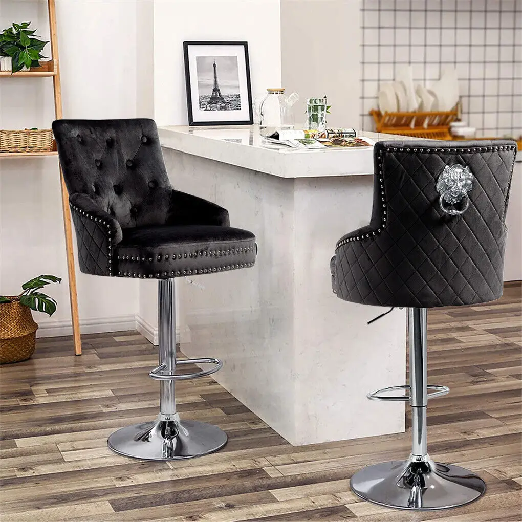 Luxury Velvet Swivel Bar Stools with Lion Knocker Upholstered Dining Chairs for Home Bar Table