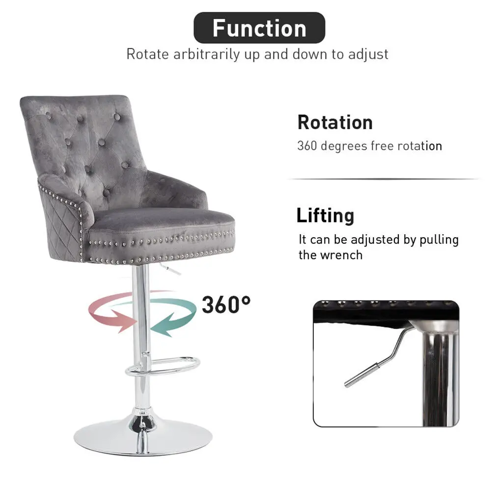 Luxury Velvet Swivel Bar Stools with Lion Knocker Upholstered Dining Chairs for Home Bar Table