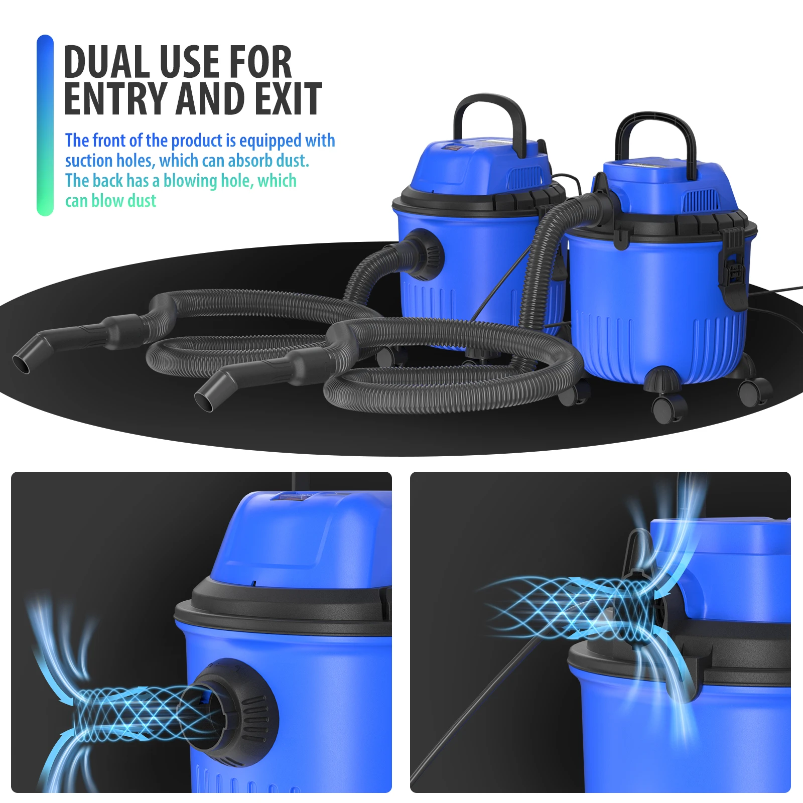 DayPlus Industrial Vacuum Cleaner Hoover Wet and Dry 4800W Powerful Suction Bagless, 16Kpa, 15 Litre Capacity, 4 Caster Wheels