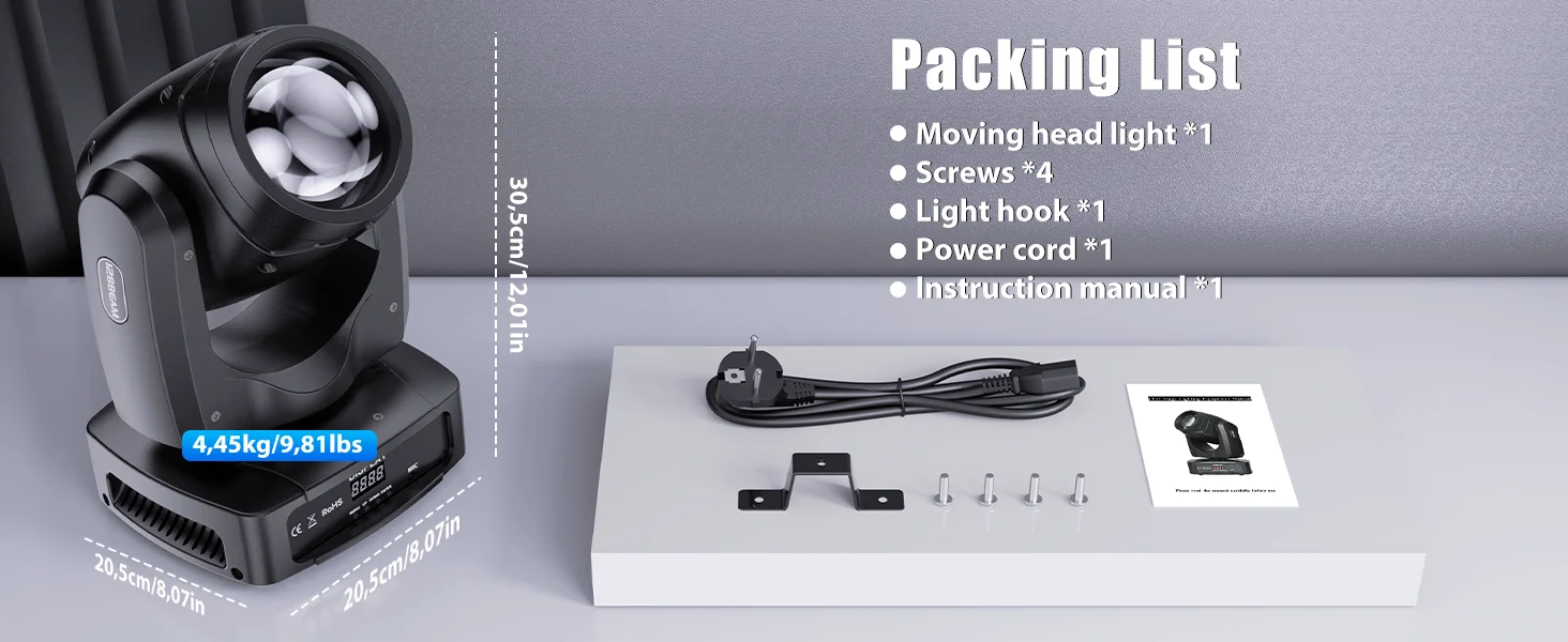 GWONG Mini 250W LED Moving Head RGBW Stage Lights With Strip Lights 18 Channels DMX 512 Voice Activation for Wedding Disco