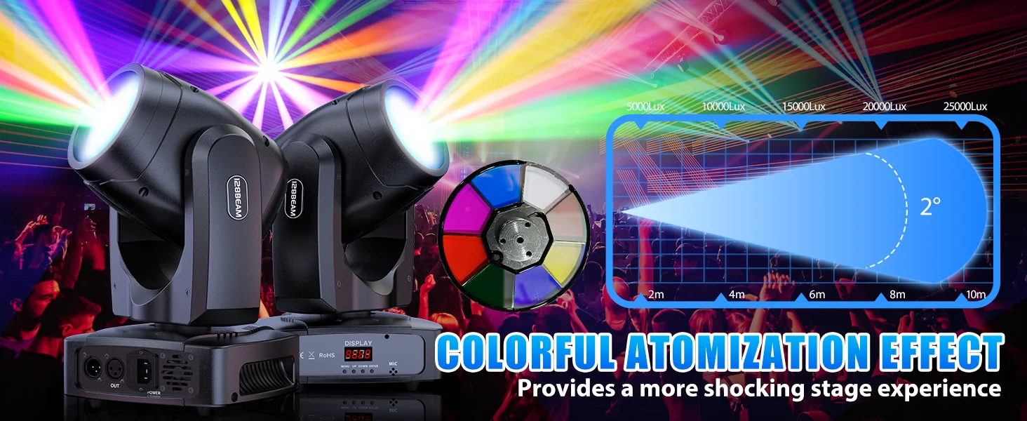 GWONG Mini 250W LED Moving Head RGBW Stage Lights With Strip Lights 18 Channels DMX 512 Voice Activation for Wedding Disco