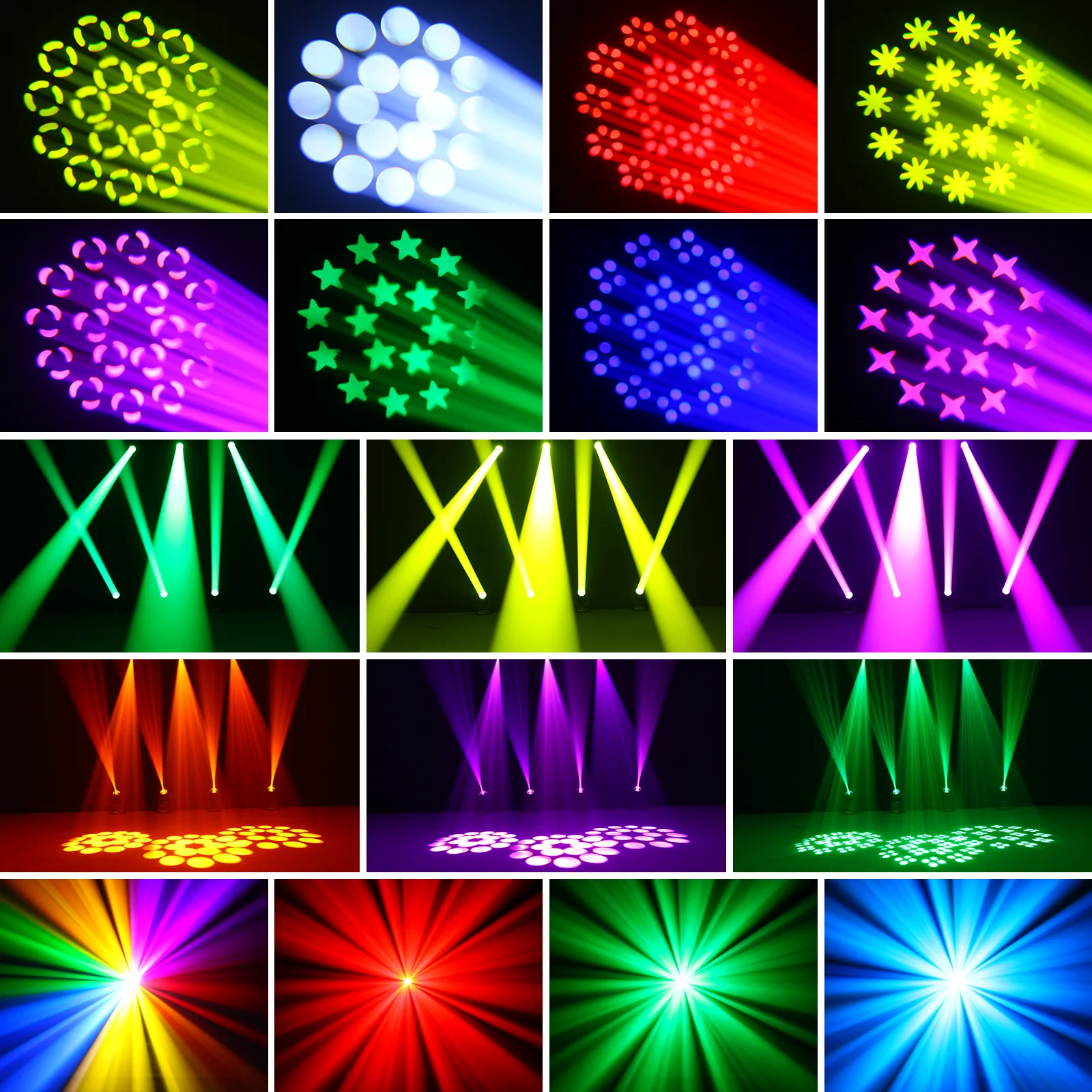 GWONG Mini 250W LED Moving Head RGBW Stage Lights With Strip Lights 18 Channels DMX 512 Voice Activation for Wedding Disco