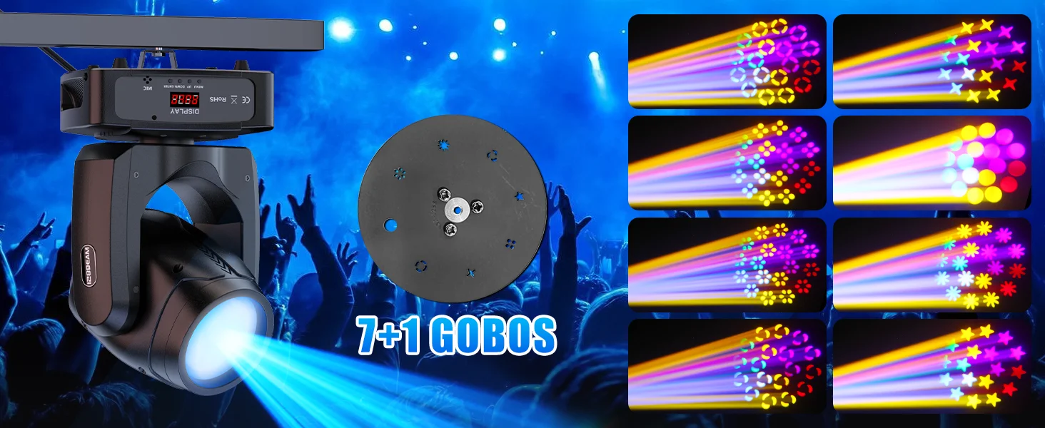 GWONG Mini 250W LED Moving Head RGBW Stage Lights With Strip Lights 18 Channels DMX 512 Voice Activation for Wedding Disco