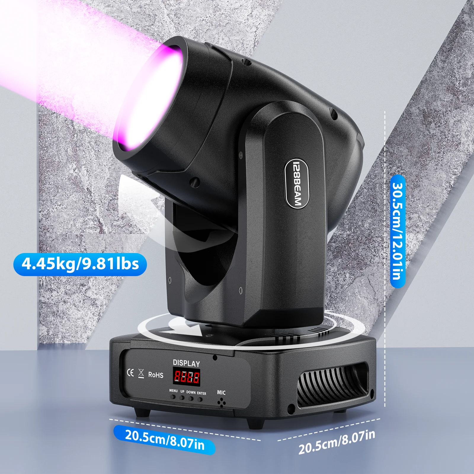 GWONG Mini 250W LED Moving Head RGBW Stage Lights With Strip Lights 18 Channels DMX 512 Voice Activation for Wedding Disco