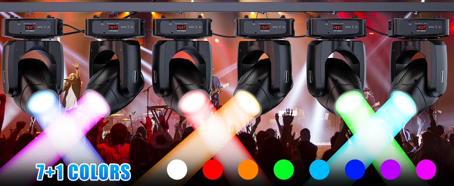 GWONG Mini 250W LED Moving Head RGBW Stage Lights With Strip Lights 18 Channels DMX 512 Voice Activation for Wedding Disco