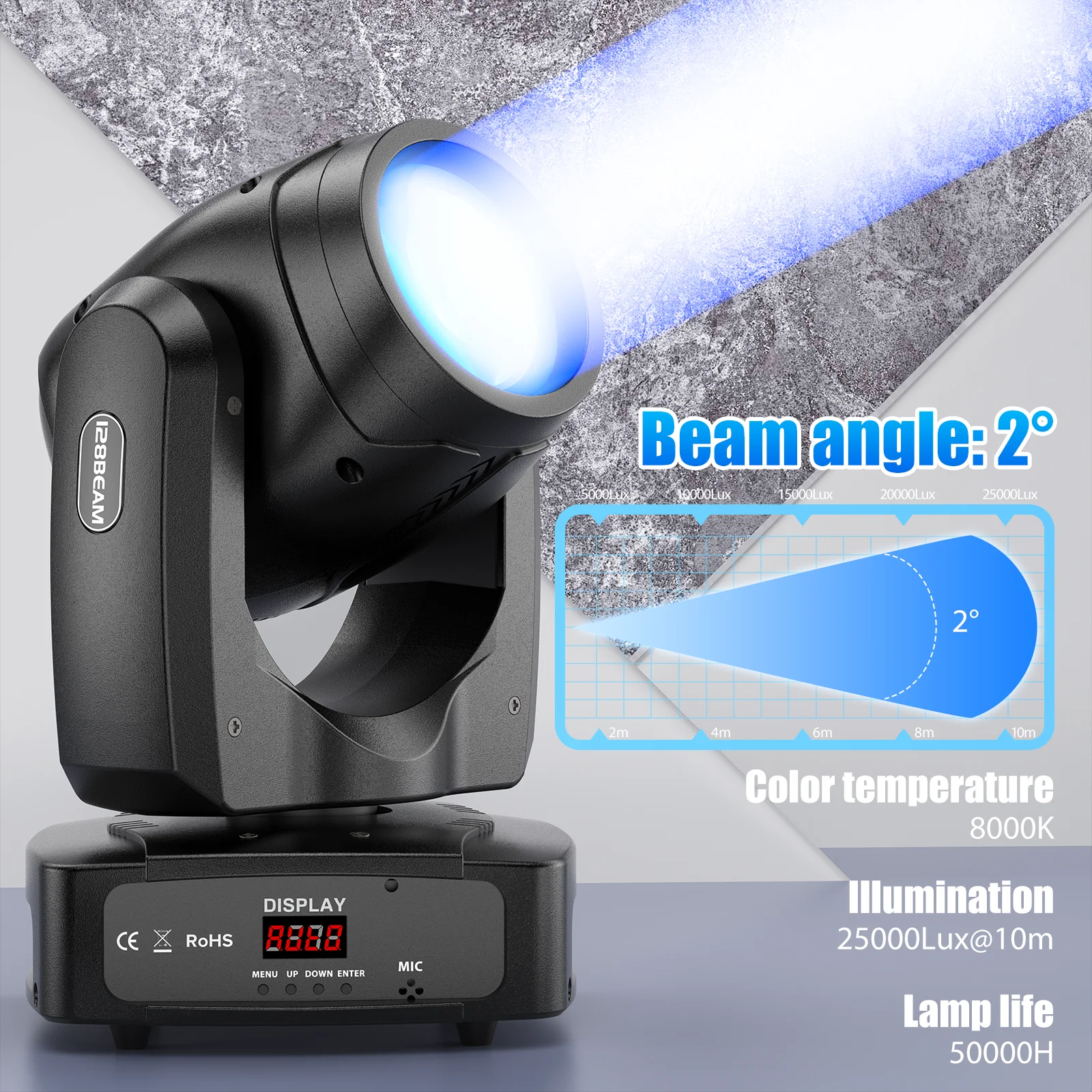 GWONG Mini 250W LED Moving Head RGBW Stage Lights With Strip Lights 18 Channels DMX 512 Voice Activation for Wedding Disco